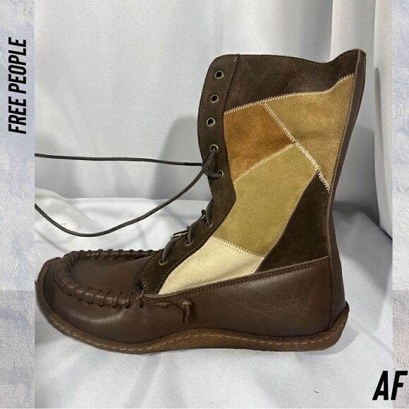 Punto Pigro for FREE PEOPLE Eschimese Lace Tall Boot In Neutral Block Size 41 - Picture 3 of 8